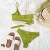 Women's Two Piece Bikini Swimsuit Ribbed Fabric Adjustable Straps Wrap Around Design High Cut Bottoms Swimwear Set