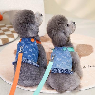 2025 Frühling Hundekleidung Welpen Geschirr Weste mit D-Ring für Kleine Mittelgroße Hunde Luxus Designer Denim Kleidung für Chihuahua Pudel