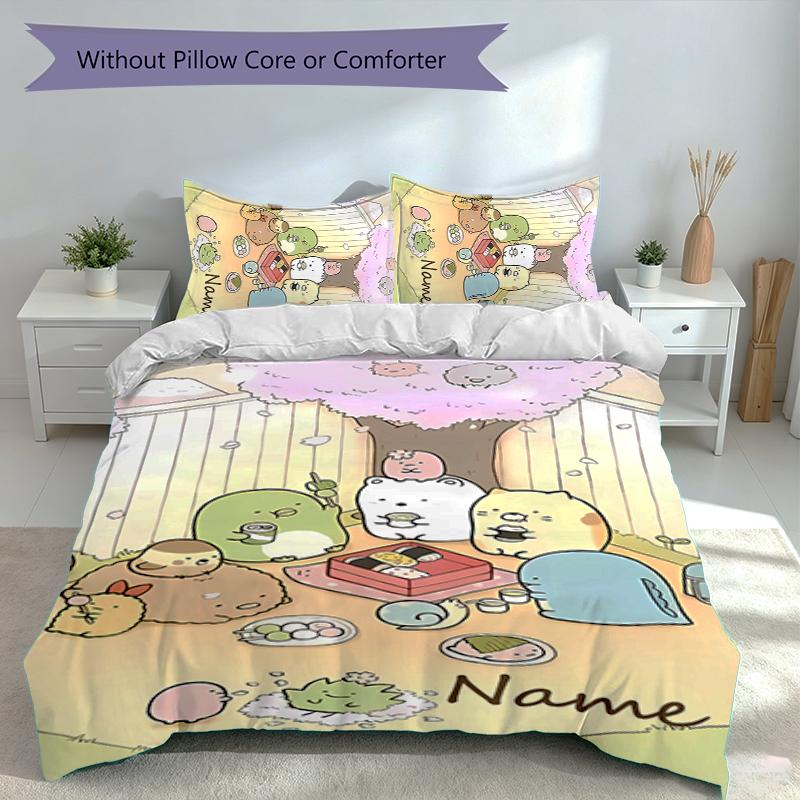 3pcs Custom Name Sumikko Gurashi Bedding Set,Includes 1 Duvet Cover and 2 Pillowcases,All-season Bedroom Decor