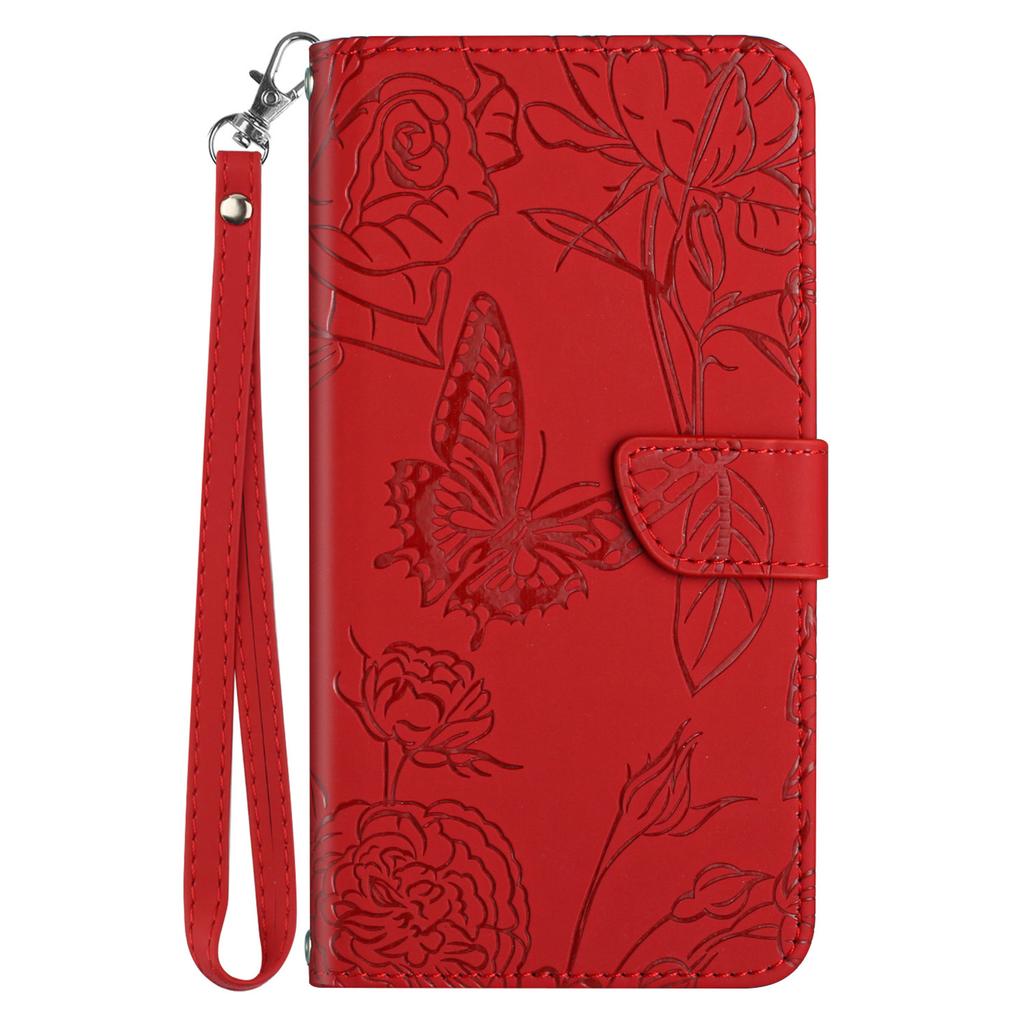 For Xiaomi Redmi Note 14 5G Case Leather Phone Cover with Strap, Butterfly Flower Imprint
