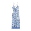 Women's Wholesale European and American Style Summer Fashion V Bow Tie Printed Midi Suspender Dress