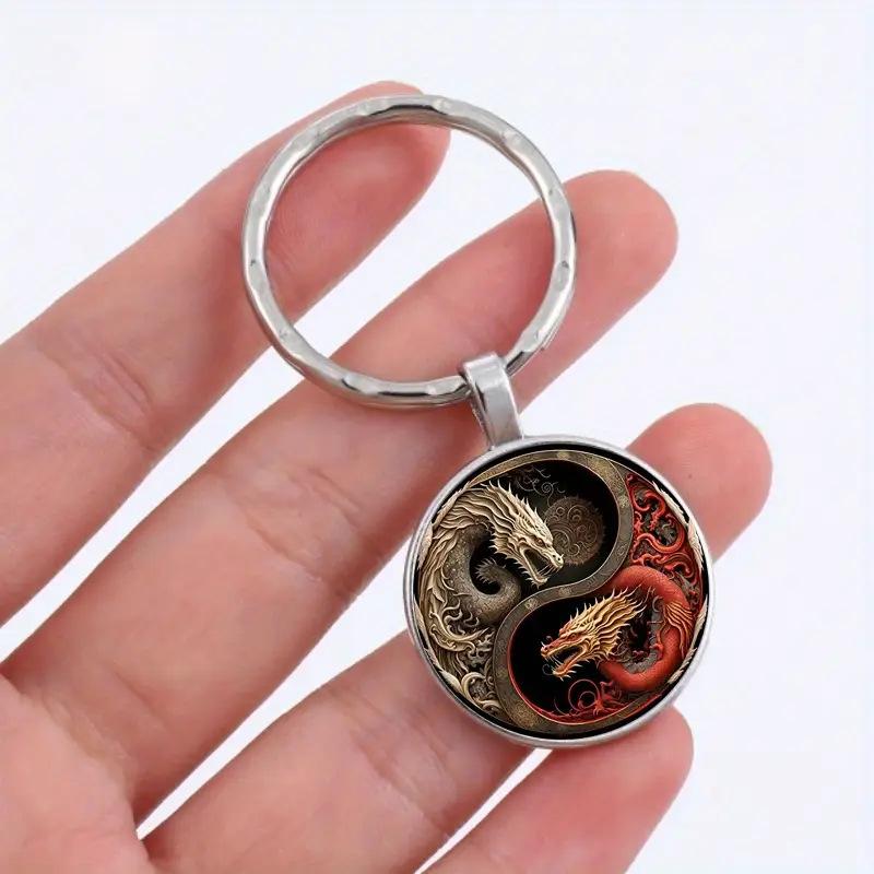 Yin Yang Dragon Keychain Alloy Pendant Black And White Dragon Design Perfect For Bags Backpacks And Unique Gifts