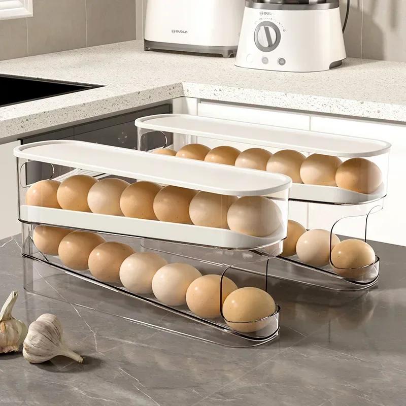 Egg Storage Box Automatic Scrolling Organizer boxes Household Large Capacity Dedicated Roll Egg Storage Rack kitchen acceesories