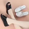 Summer New Flip Flops Women's Thick-soled Lightweight Sandals Soft Leather Hollow Rhinestone Wedge High Heels for Outdoor Wear