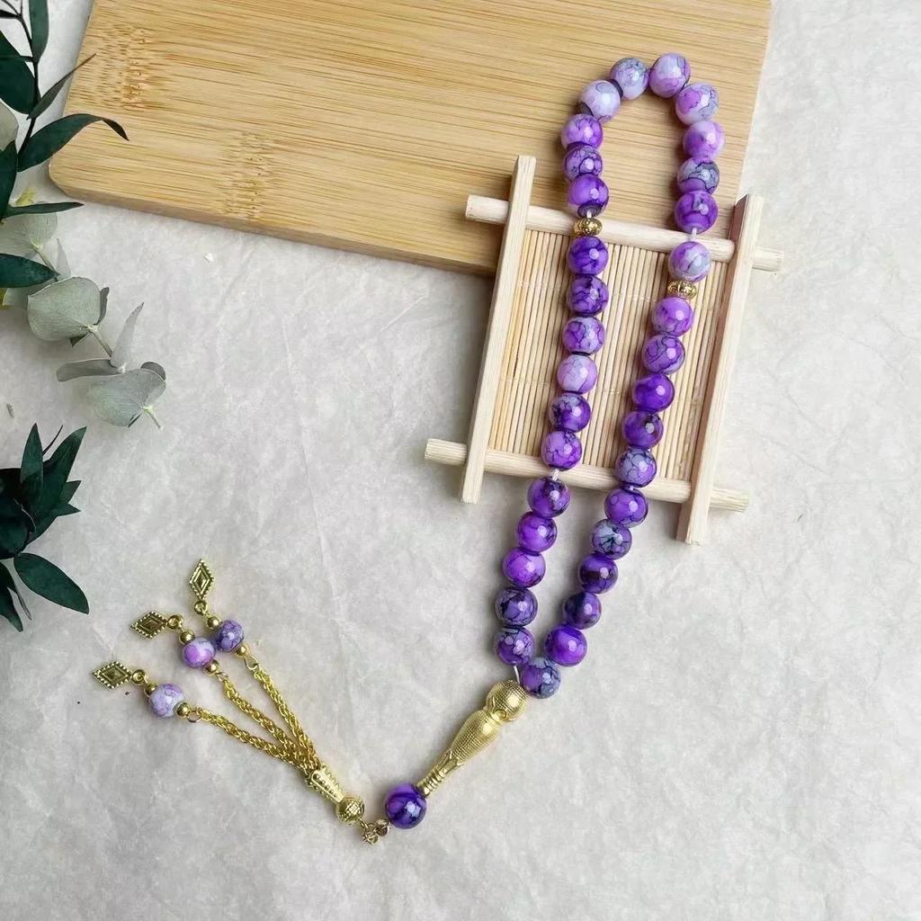 10mm 33pcs Glass Tassel Turkish Muslim Rosary Islamic Prayer Beads Bracelet for Women Jewelry Tasbih Tasbeeh Allah Mohammed