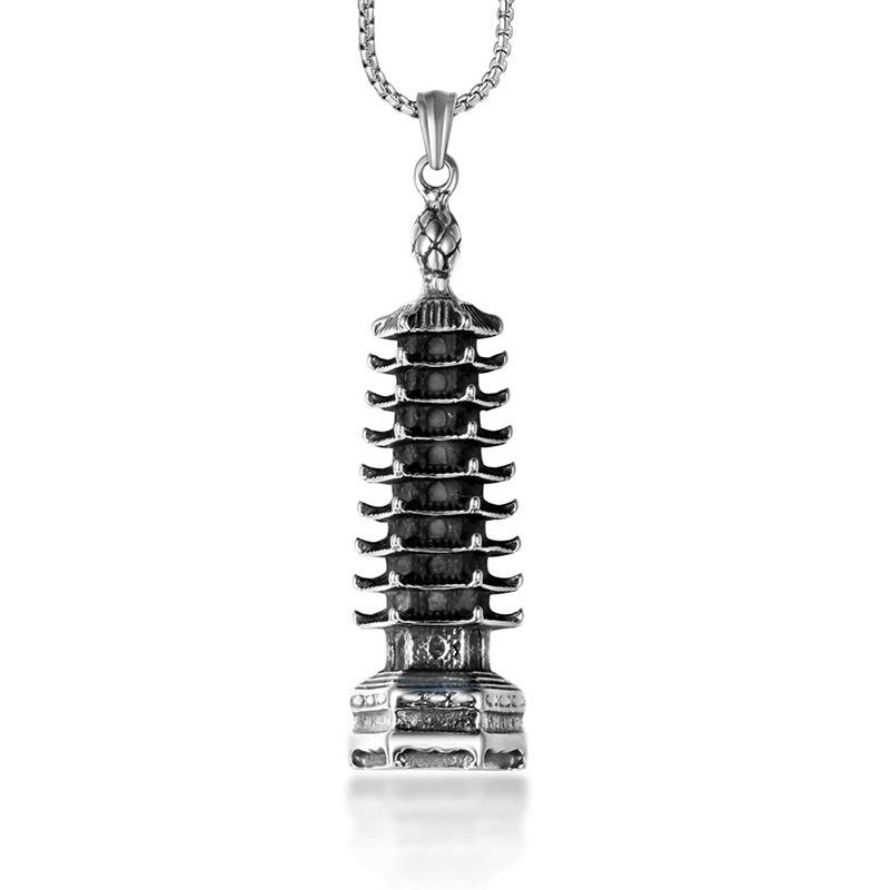 Jewelry Titanium Steel Pagoda Pendant Punk Retro Trendy Men Hexagonal Pagoda Titanium Steel Pendant