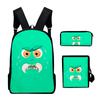 Novelty Classic Monster Face 3D Print 3pcs/Set pupil School Bags Laptop Daypack Backpack Inclined shoulder bag Pencil Case