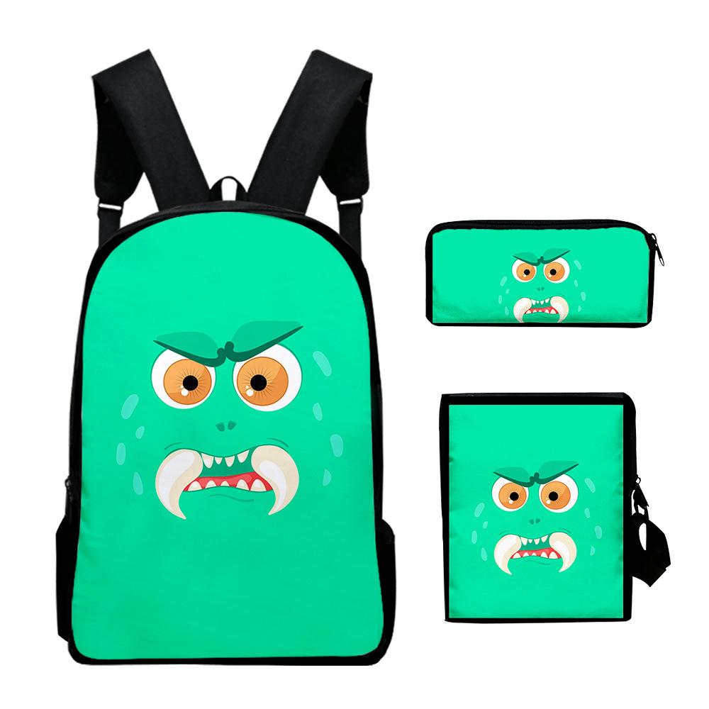 Novelty Classic Monster Face 3D Print 3pcs/Set pupil School Bags Laptop Daypack Backpack Inclined shoulder bag Pencil Case