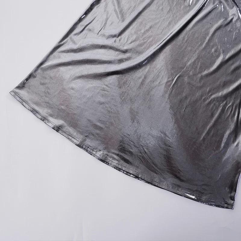 Rochie midi sexy metalizată de toamnă 2024, în linie A, cu bretele