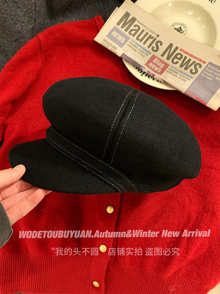 Australian Hair Beret Women'S Autumn And Winter High-Quality Face Small Literary Temperament Elegant Octagonal Hat Versatile Casual Painter Hat