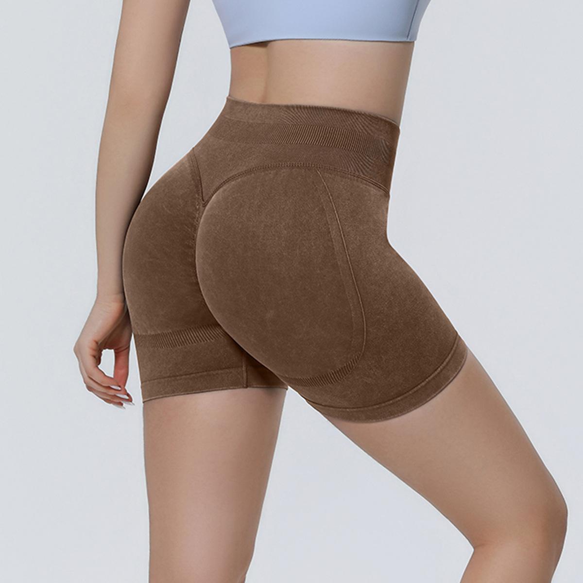 Seamless knitted sandwashed yoga shorts – high-waisted, bum-lifting, tight-fitting running, sports and fitness yoga trousers for women S