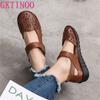 Hollow Genuine Leather Breathable Soft Flat Sandals Summer Women Shoes Woman Casual Solid Buckle Strap Ladies Sandals