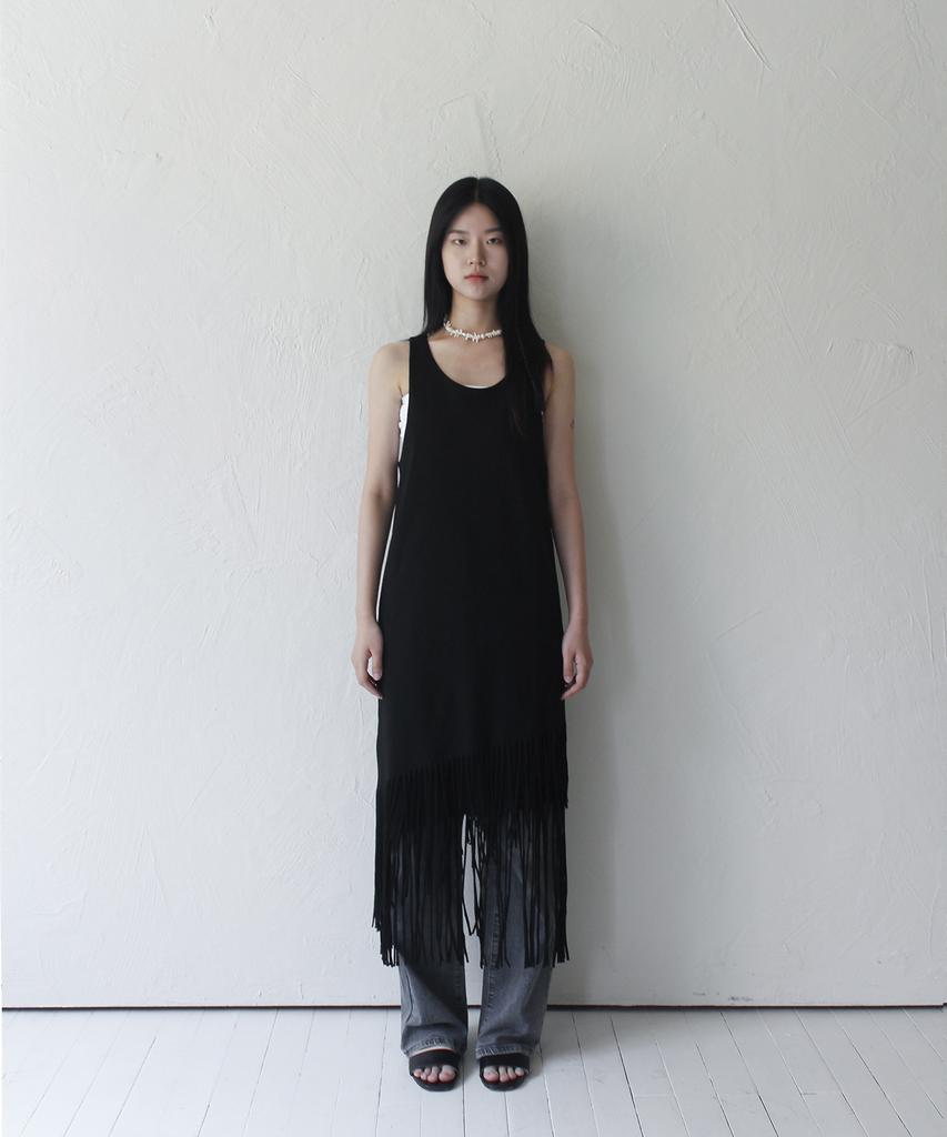 RUBATI Layered Fringe Jersey Dress_Black