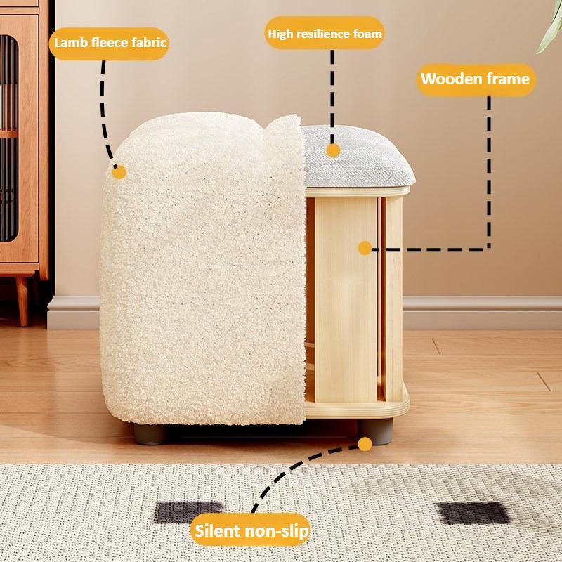 Lamb Wool Small Stool, Sitting Cushion, Sofa Stool, Living Room Small Stool, Shoe Changing Stool