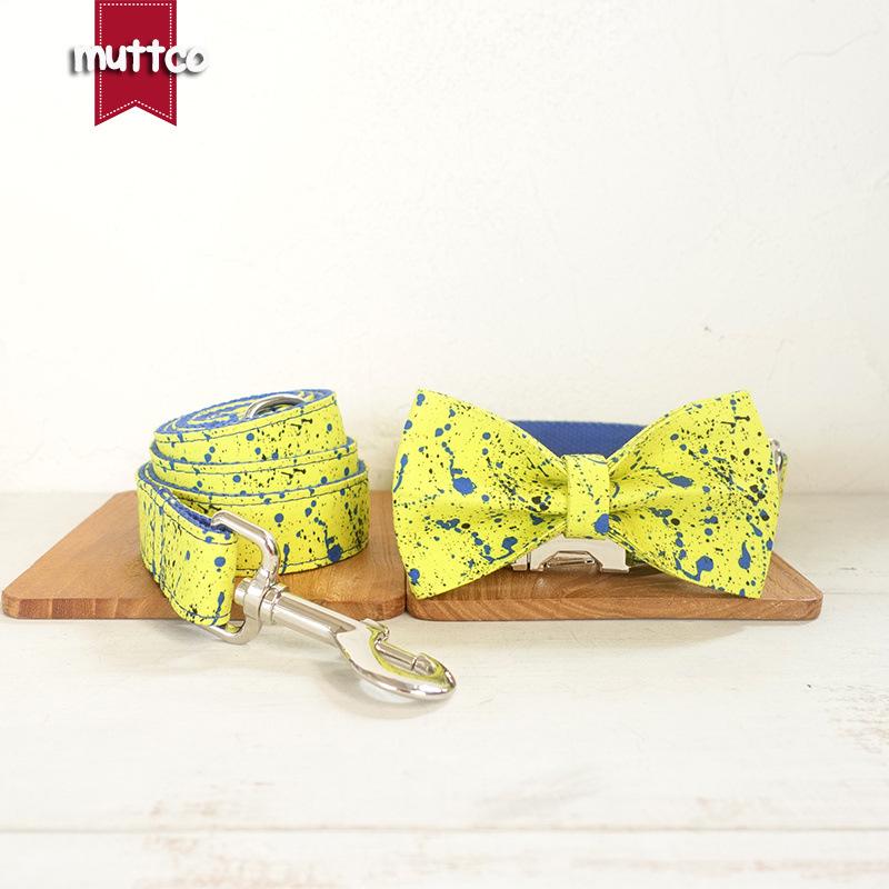 MUTTCO Blue Pet Set: Durable Dog Collar with Bowtie UDC-090 XL