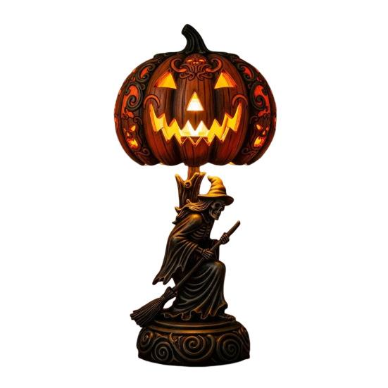 Pumpkin Night Light Halloween Horror Skeleton Ghost Witch Pumpkin Lantern Resin LED Tabletop Lamp for Gothic Room Desk Decorr