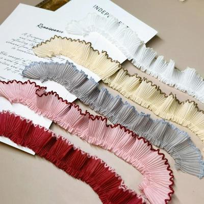 4Meters/lot 3cm Wine red/pink/Beige Chiffon Pleated Lace Dog Tooth Ruffle Lace Trimming for Dress Pet Cloth Home Decoration