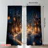 2pcs 2D Flat Printing Christmas Scene Curtains Cozy Winter Village Evening Scene Digital Printed Polyester Drapes Birthday Party