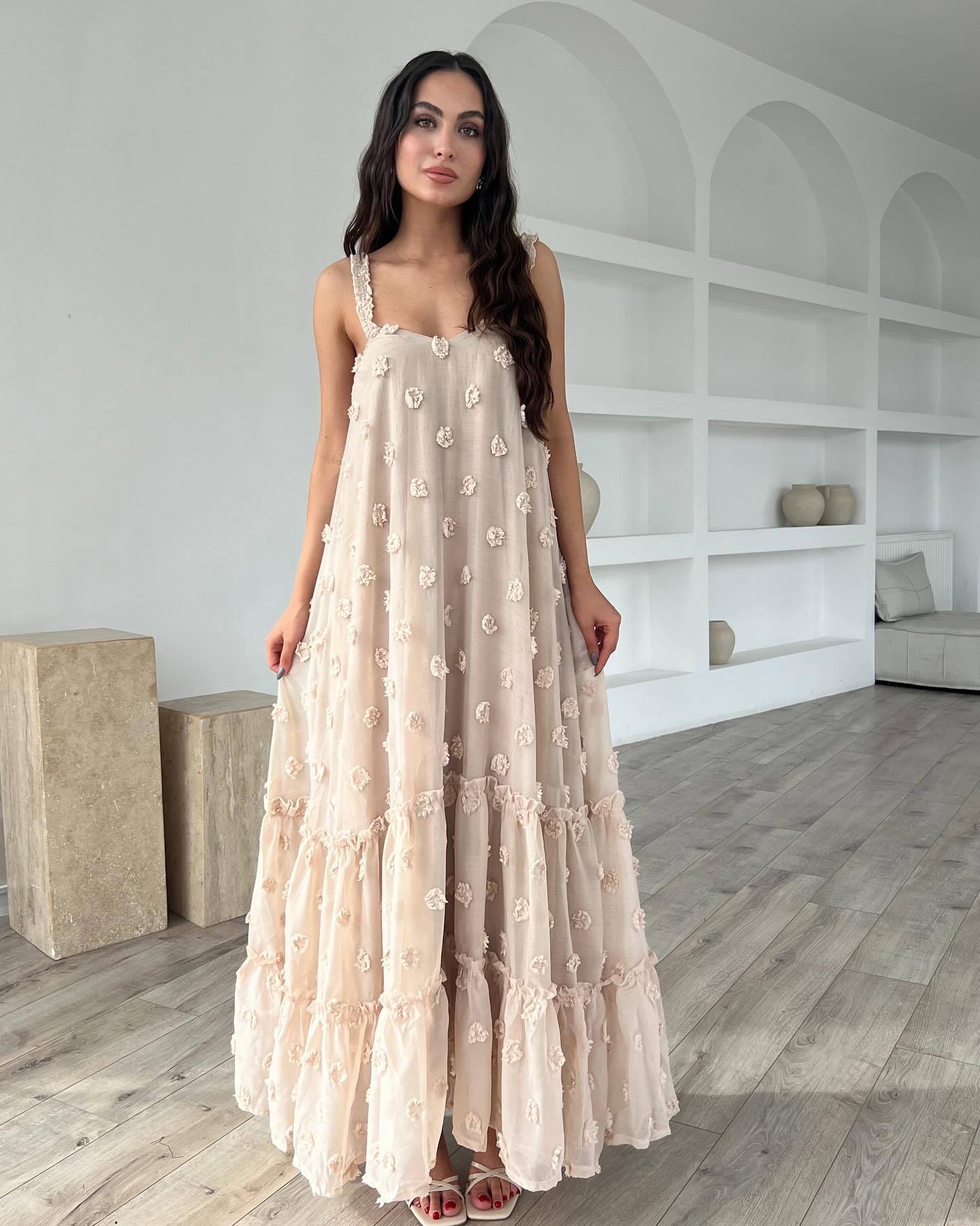 

2025 весна и лето новая женская мода трехмерное платье-маятник с цветочным принтом XXL