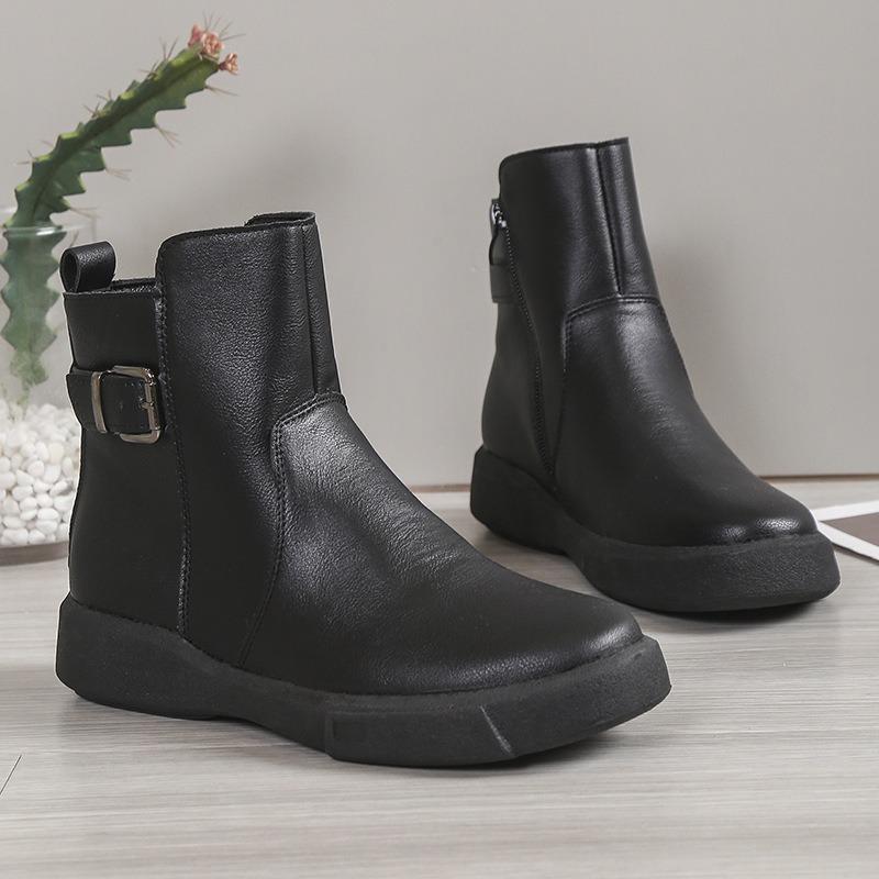 Autumn and Winter New Flat-bottomed Women's Short Boots Thick-soled Martin Boots Large-size Soft-soled Chelsea Boots Single Boots