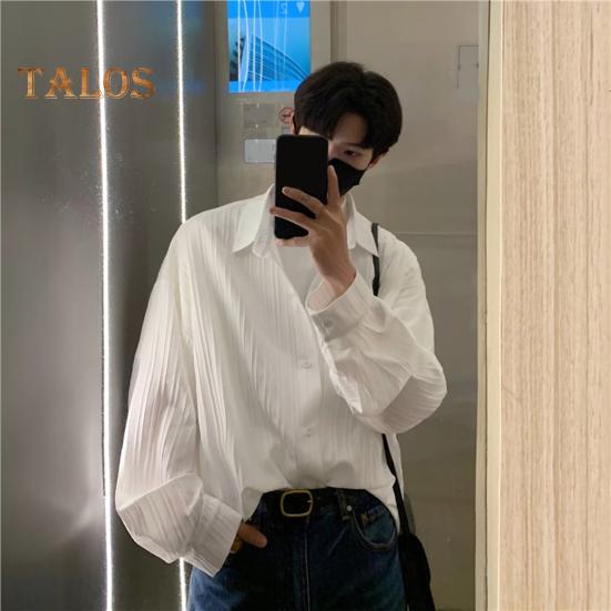 Herren Hemd Locker Einfarbig Umlegekragen Strickjacke Einreihig Herbst Frühling Top Mittellanges Streetwear Hemd