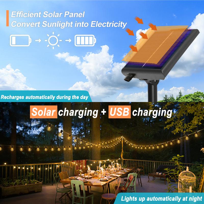 Solar String Lights Outdoor with Remote LED Shatterproof Bulbs Dimmable G40 Solar String Lights for Outside Backyard Party Decor