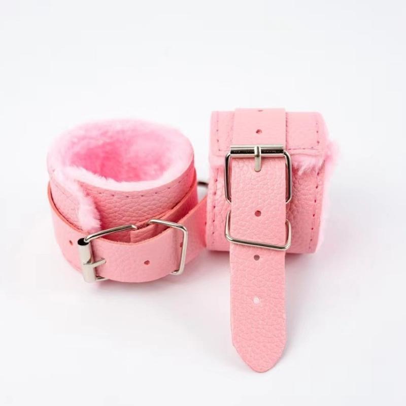Nylon Color Wrist Cuffs Soft Plush Lining Adjustable Metal Buckle For Couples Bedroom Play