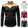 Men Shirt Lapel Long Sleeve Satiny Individual Color-Blocking Design Shirt Tops Buttons Placket Shirt Daily Vacation Street Work Clothes