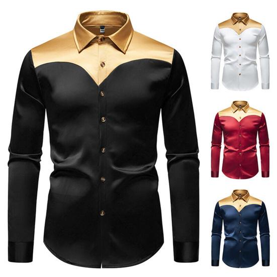 Men Shirt Lapel Long Sleeve Satiny Individual Color-Blocking Design Shirt Tops Buttons Placket Shirt Daily Vacation Street Work Clothes