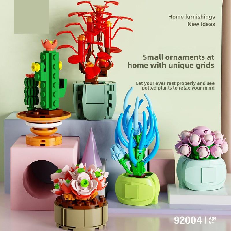 Bouquet And Succulent Set Toy Assembled Building Block Model Ornament Desktop
