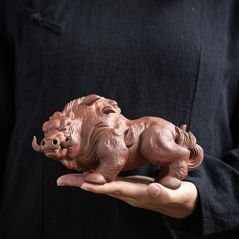

Creative Ceramic Purple Clay Animal Wild Boar sculptures figurines Cute Home Room Office Table decoration and accessories