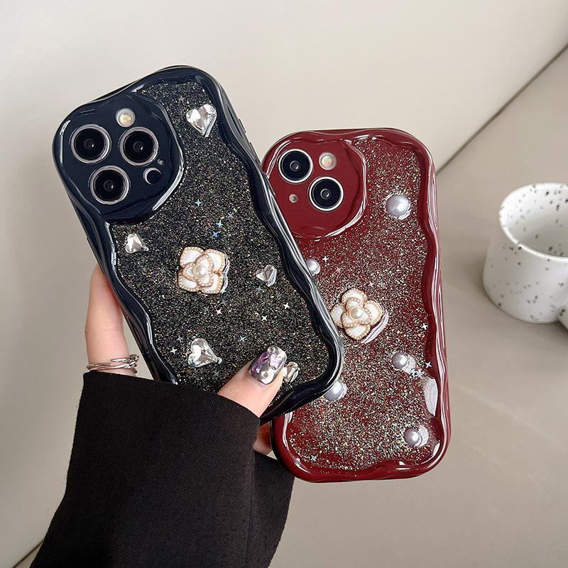 Applicable To Apple 17Promax Rhinestone Flower Mobile Phone Case Light Luxury Iphone15Plus Xiaoxiangfeng Smiley Face