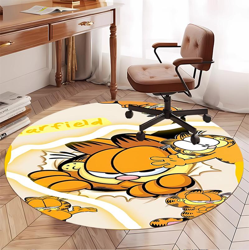 Garfield Desenli Yuvarlak Halı, İç/Dış Mekan Paspası, Piknik, Oyun Odası, Yatak Odası, Ofis, Oturma Odası, Ev Dekorasyonu Halısı, Doğum Günü Hediyesi