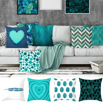 Capa de Almofada Azul-petróleo Folha Pena Geométrica Coração Sofá Fronha Quarto Decoração Casa Escritório Acessórios 60x60cm50x50cm45x45