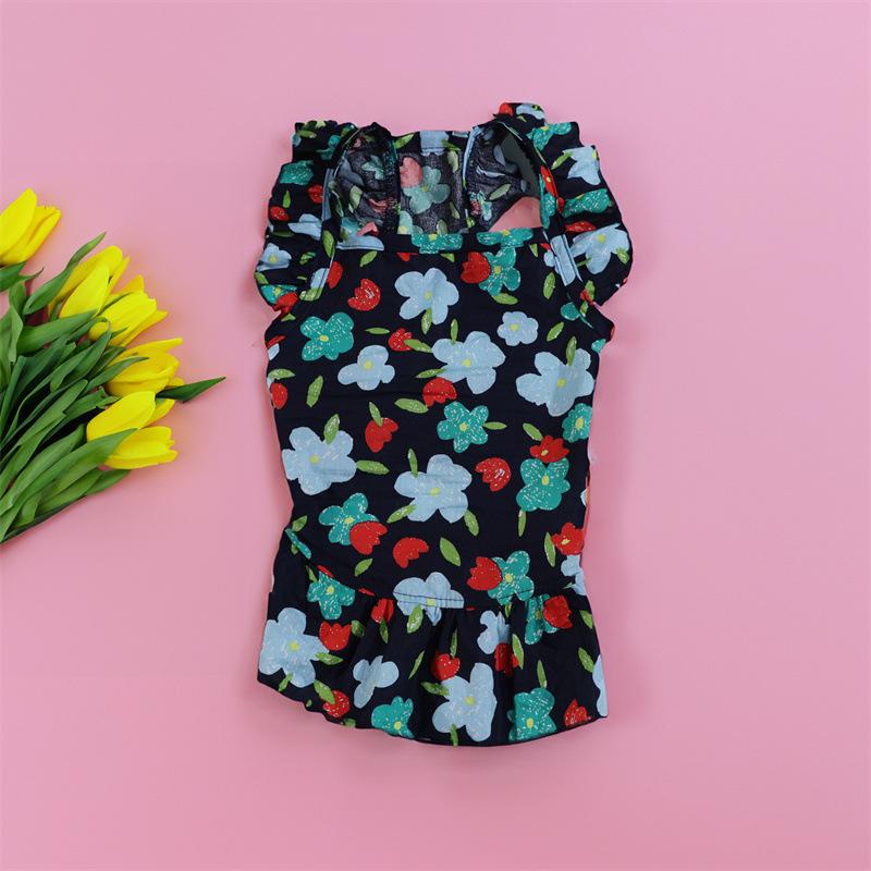 

Одежда для питомцев Гавайская повседневная юбка на подтяжках с цветочным принтом весенне-осенняя тонкая одежда для собак и кошек, прохладная дышащая XS темно-синий