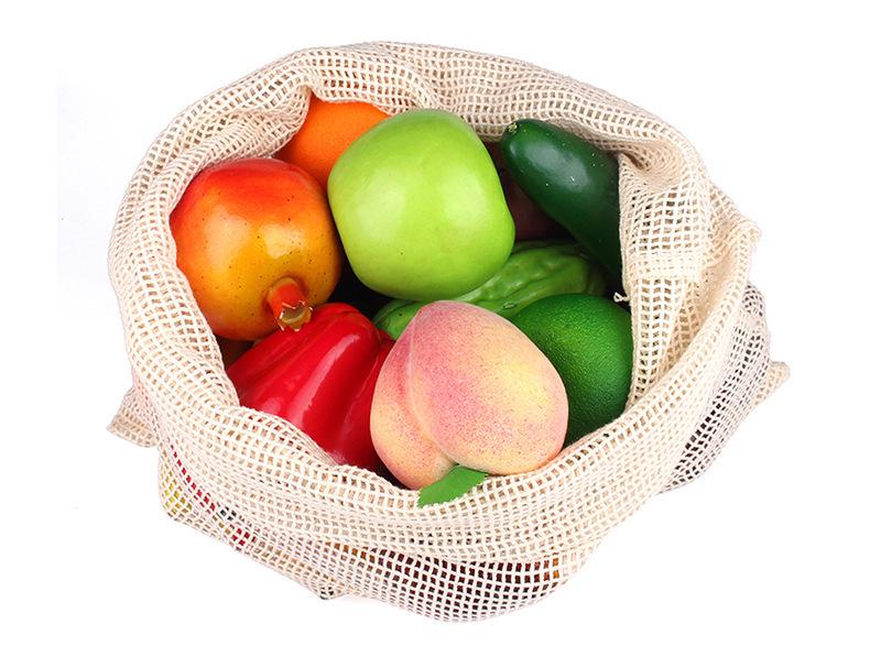 Eco-friendly Pure Cotton Mesh Drawstring Bag for Fruit & Vegetables
