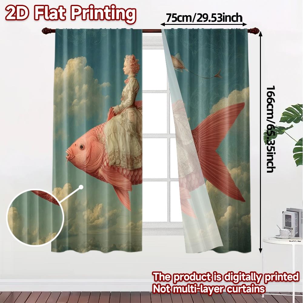 2pcs, 2D FLAT PRINTING Curtains (Without Rod) DreamyFishRide Contemporary Popular Curtains Yarn Curtains Art Deco Festive