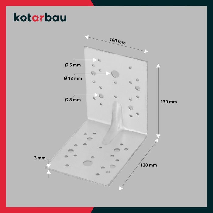 Équerres De Fixation - KOTARBAU - 130 X 130 X 100 Mm - Acier Galvanisé - Lot De 12 - 90 °