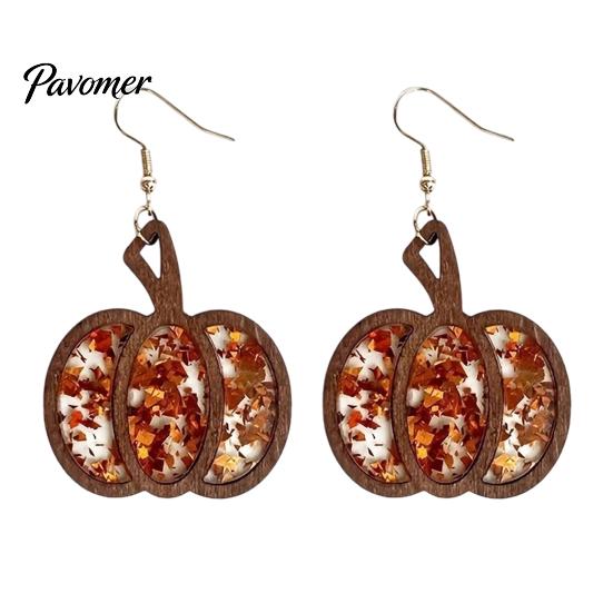 Gift for Her 1 Pair Fall Thanksgiving Pumpkin Earrings Women, Wooden Halloween Dangle Shaped Drop Earrings, Autumn Jewelry Lightweight Wood