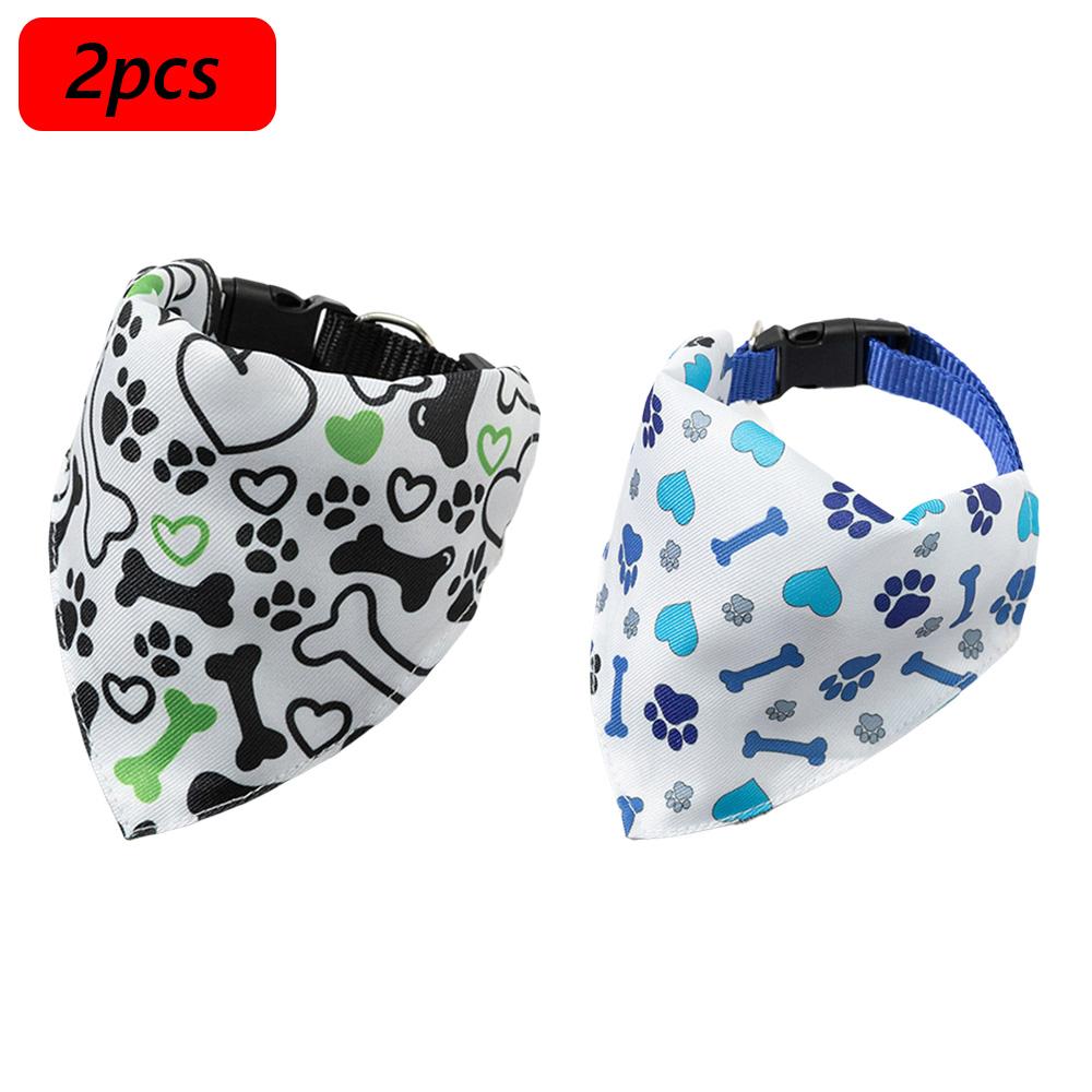 2pcs Set Puppy Dog Cat Bandana with Collar Cute Print Pet Triangle Bandage for Small Dogs Yorkshire mascotas Grooming Products