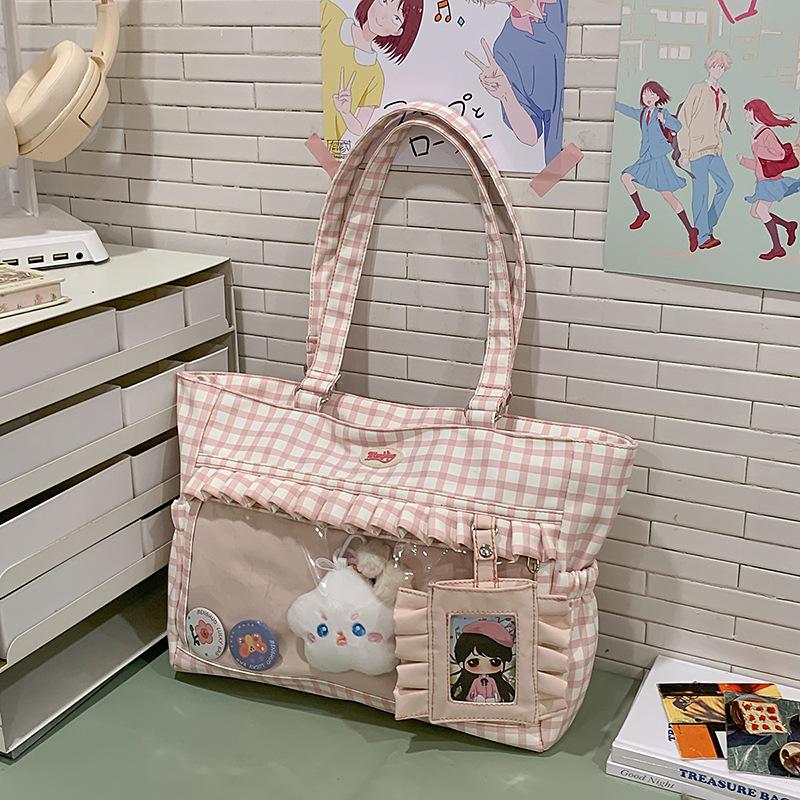 Japanese Girl Style Versatile Transparent One Shoulder Student Bag Small Fresh Pain Bag Large Capacity Student Style Class Bag