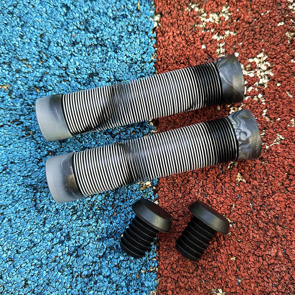 Multicolor Striped Non-Slip Rubber Handlebar Grips - Shock Absorbing & Soft for Mountain Bikes.