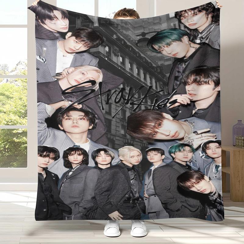 HD Фланелевое одеяло со Stray Kids Kpop Звездой, Ультрамягкий теплый плюшевый плед для дома, спальни, кровати, дивана, Чехол для кемпинга, пикника, Подарок 75x90cm