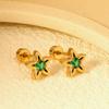 European and American Christmas Star, Tree, and Bell Stainless Steel Screw-Back Earrings for Women