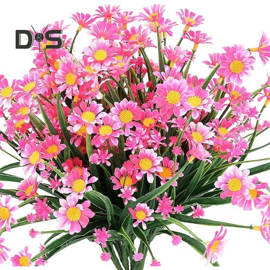 

10 шт. искусственных ромашек, пучки, уличная искусственная зелень, всесезонные искусственные цветы, букет для вазы в помещении, крыльца, оконного ящика, домашнего декора фермерского дома розовый