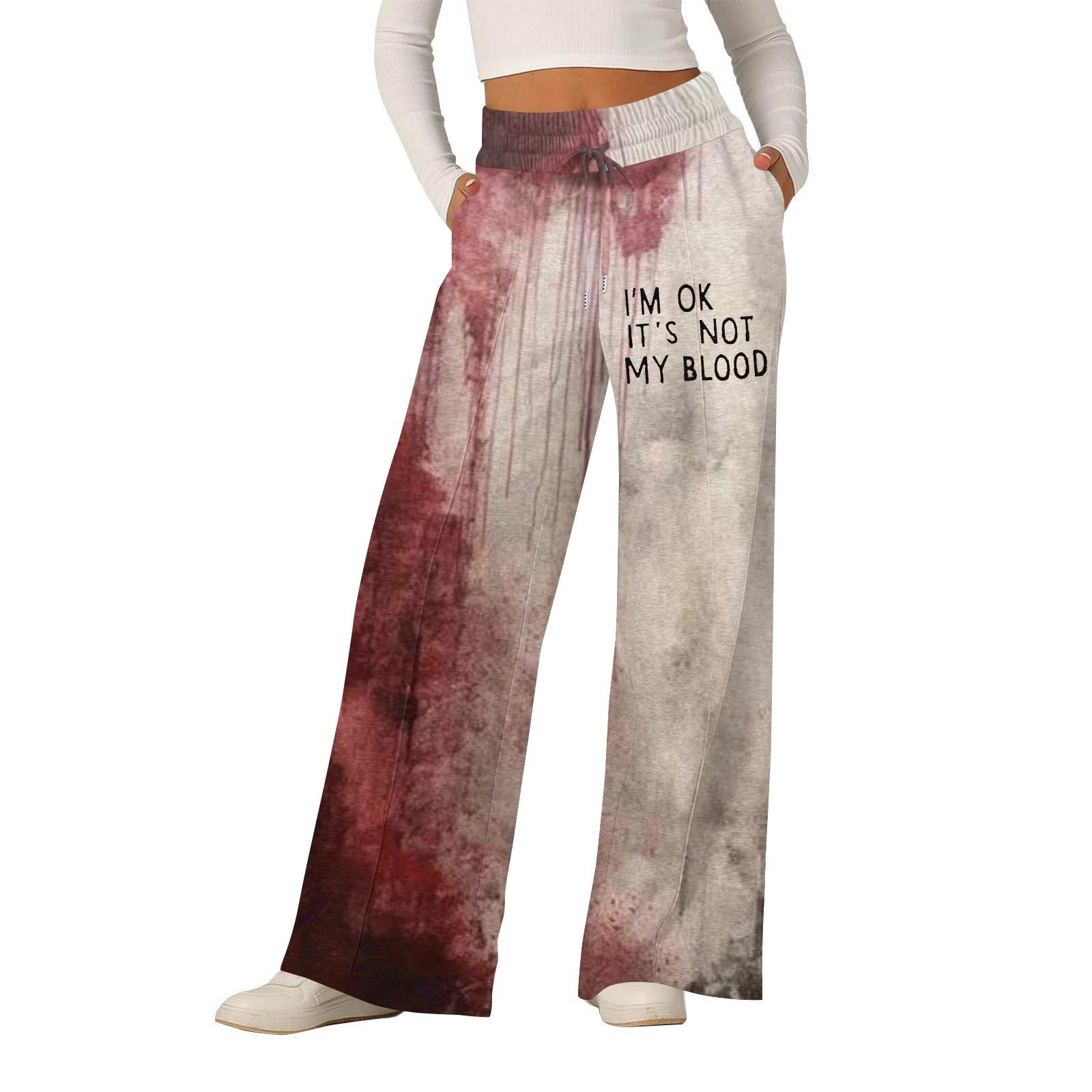 

Женские модные свободные повседневные брюки с принтом на Хэллоуин с широкими штанинами L винный