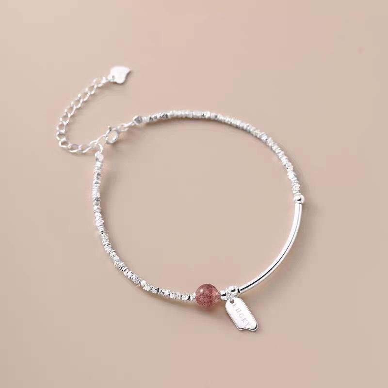 Strawberry Crystal Silver Bracelet: Minimalist Japanese & Korean-Inspired Design, Fresh and Sweet High-End Fashion for Women