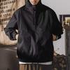 Men's Retro Half-Zip Workwear Jacket - Spring & Autumn, Stand Collar, Loose Fit, Plus Velvet for Winter.