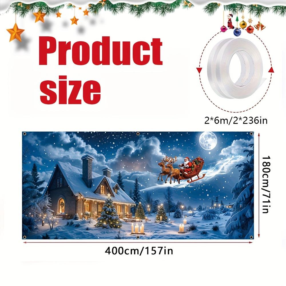 A Polyester Banner for a Christmas Garage Door Featuring Santa Claus Giving Gifts In the Night Sky Suitable for Christmas