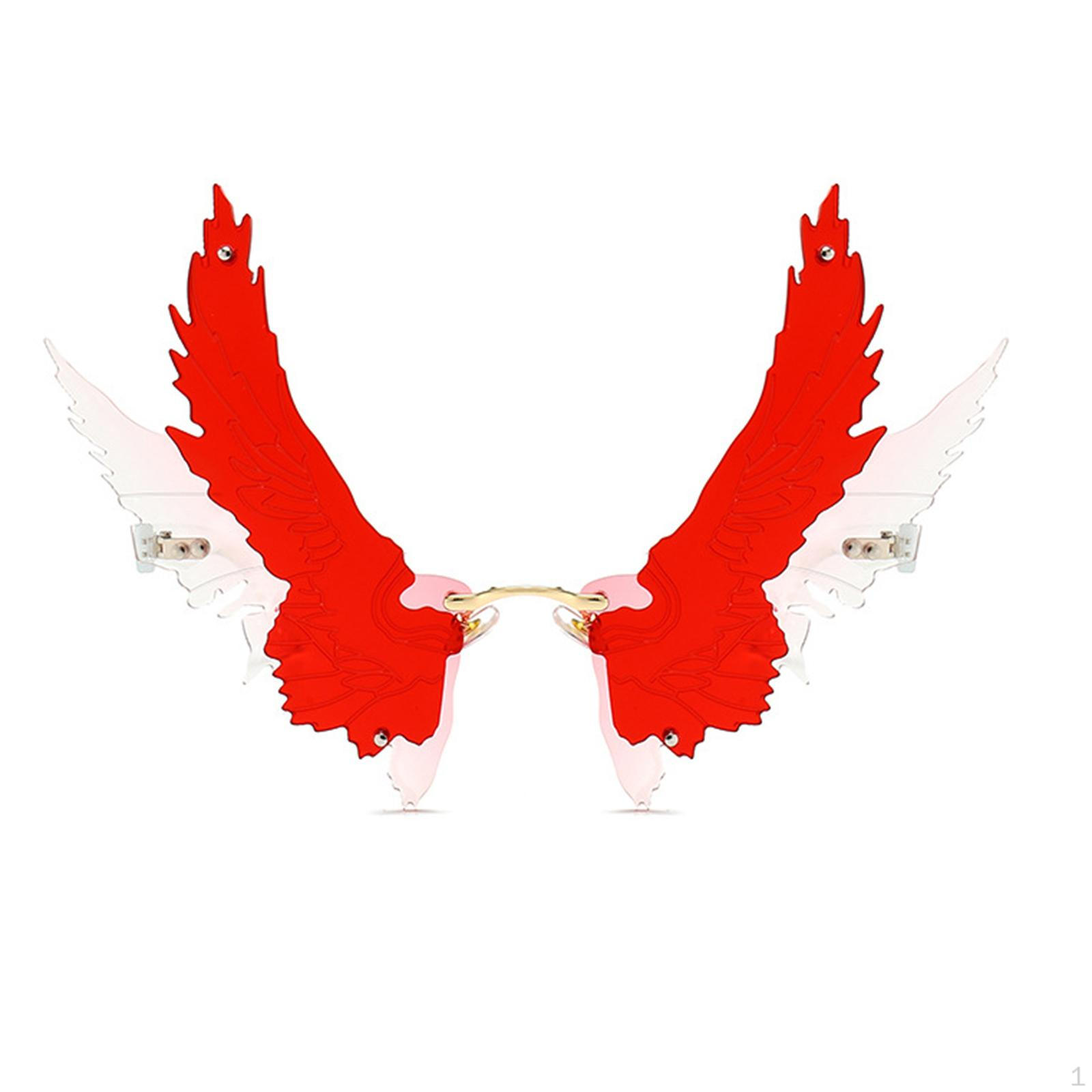 

Rimless Sunglasses, Irregular Shades Personality Party Eyewear Red_Transparent frame